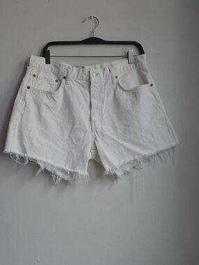 Agolde White High-Rise Frayed Hem Denim Shorts